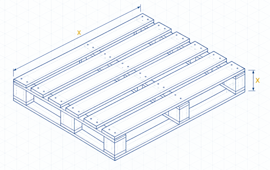 Diseño técnico de pallet fabricado según las medidas del usuario